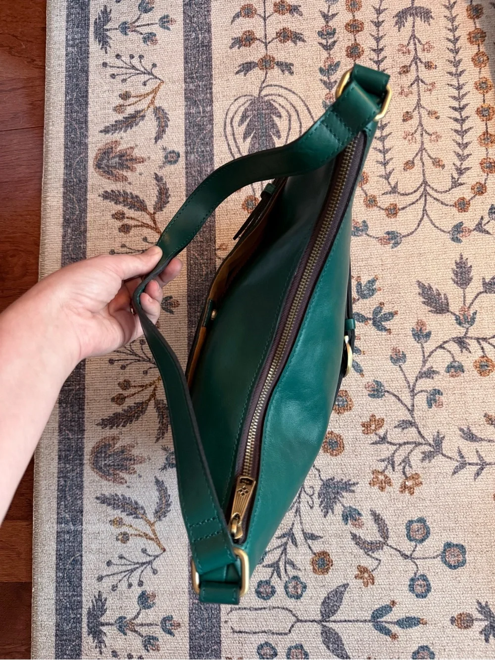 Patricia Nash Elini Leather Hobo Shoulder Bag Green Belted MSRP $269